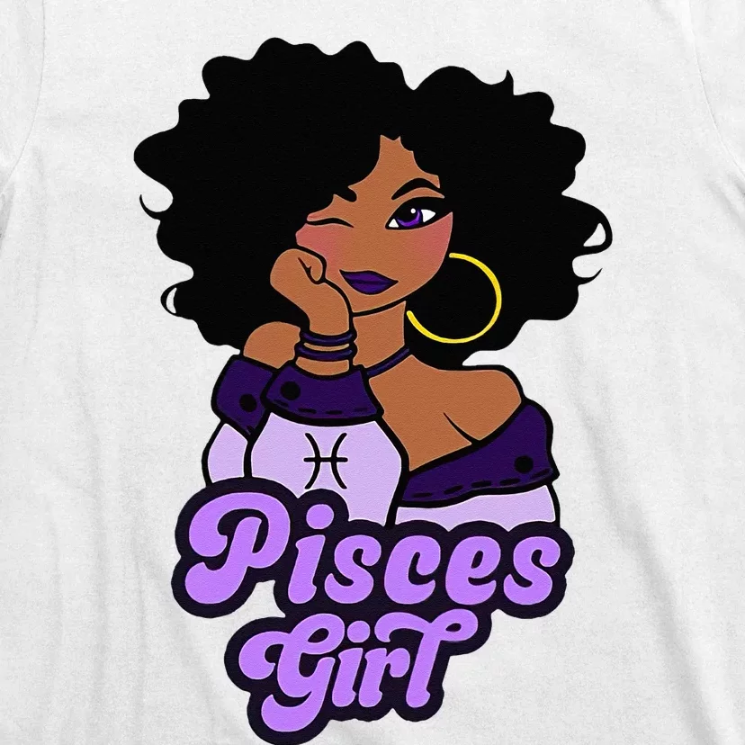 Pisces Girl Afro Girl Zodiac Signs Birthday T-Shirt