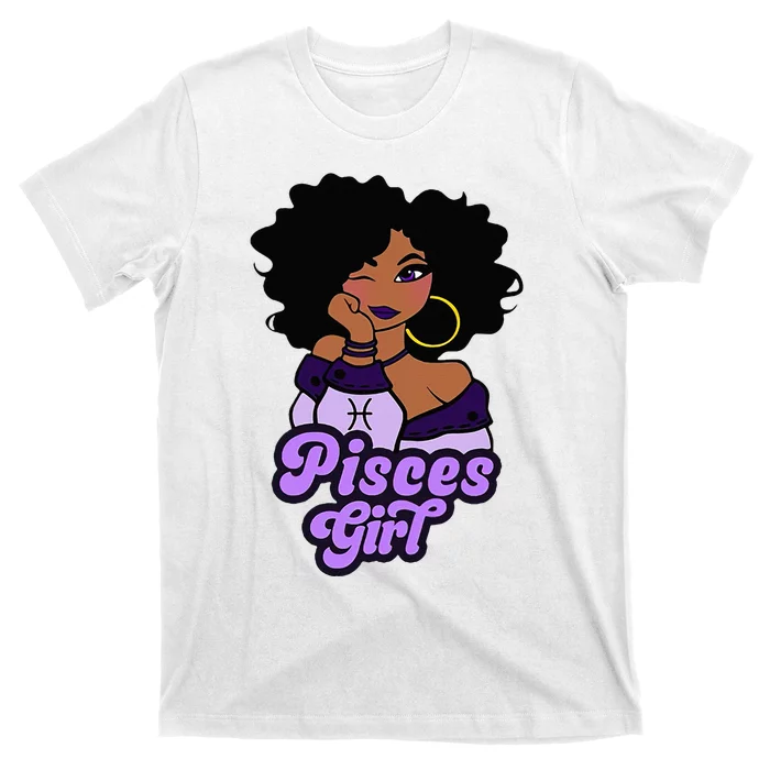 Pisces Girl Afro Girl Zodiac Signs Birthday T-Shirt