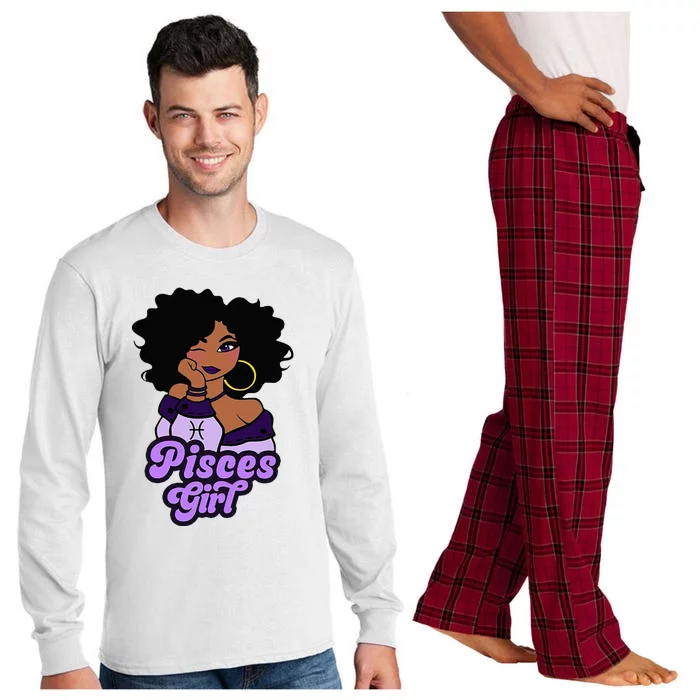 Pisces Girl Afro Girl Zodiac Signs Birthday Long Sleeve Pajama Set