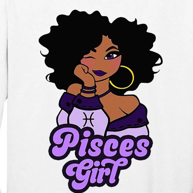 Pisces Girl Afro Girl Zodiac Signs Birthday Tall Long Sleeve T-Shirt