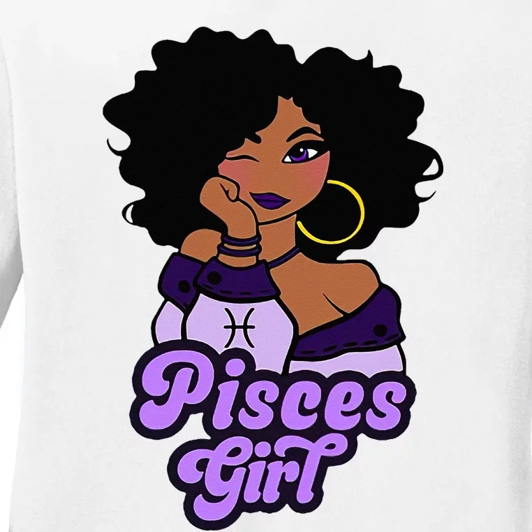 Pisces Girl Afro Girl Zodiac Signs Birthday Ladies Long Sleeve Shirt