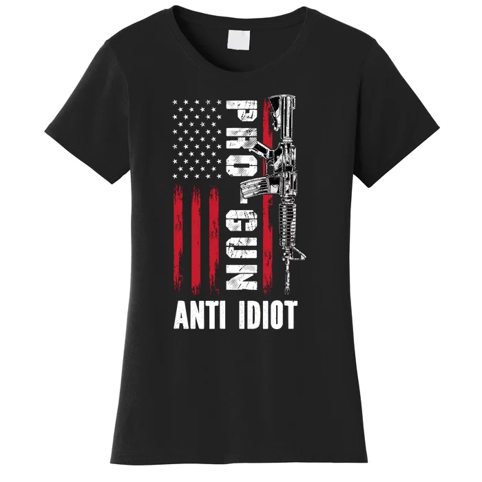 Pro Gun Anti Idiot American Flag Ar15 Women's T-Shirt