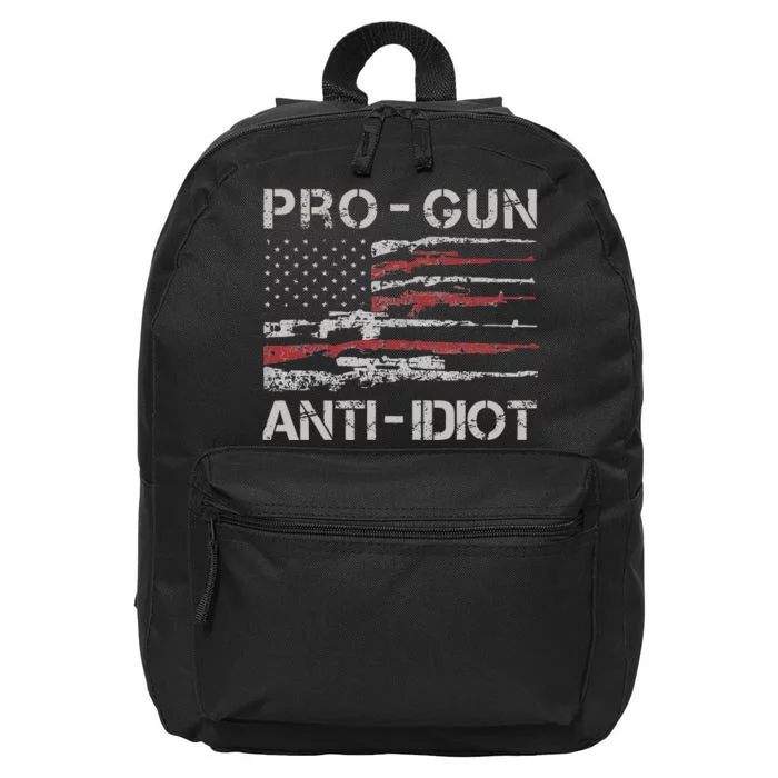 Pro Gun Anti Idiot Vintage USA Flag 2nd Amendment 16 in Basic Backpack