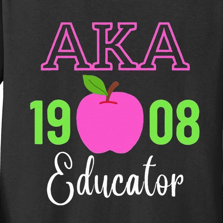 Pink Green AKA Educator Black History Month Teacher Squad Kids Long Sleeve Shirt