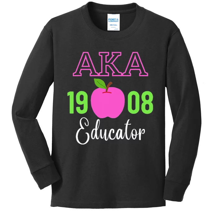 Pink Green AKA Educator Black History Month Teacher Squad Kids Long Sleeve Shirt