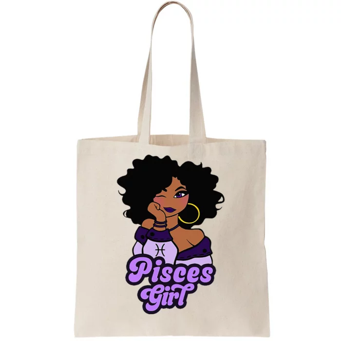 Pisces Girl Afro Girl Zodiac Signs Birthday Tote Bag