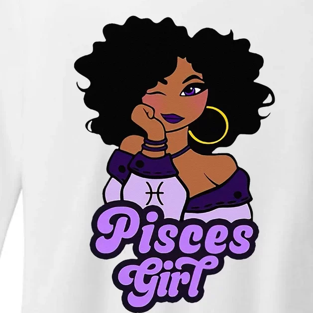 Pisces Girl Afro Girl Zodiac Signs Birthday Womens CVC Long Sleeve Shirt