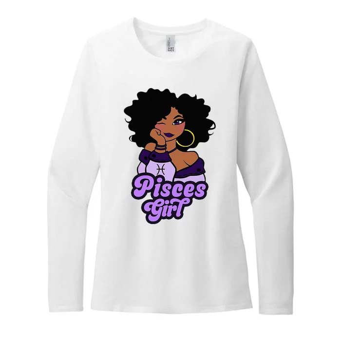 Pisces Girl Afro Girl Zodiac Signs Birthday Womens CVC Long Sleeve Shirt