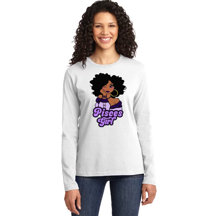 Pisces Girl Afro Girl Zodiac Signs Birthday Ladies Long Sleeve Shirt