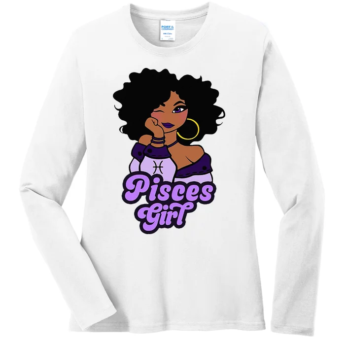 Pisces Girl Afro Girl Zodiac Signs Birthday Ladies Long Sleeve Shirt