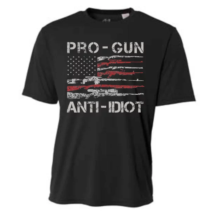 Pro Gun Anti Idiot Vintage Usa Flag 2nd Amendment Cooling Performance Crew T-Shirt