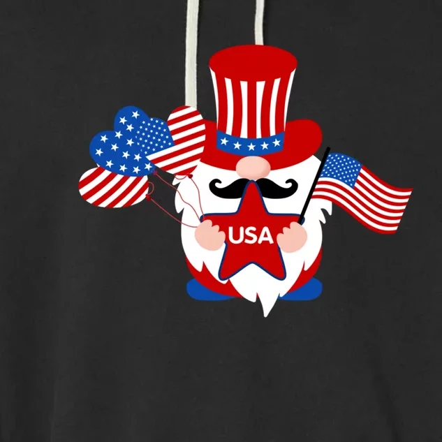 Patriotic Gnome American Flag Usa 4th Of July Cute Gnome Gift Garment-Dyed Fleece Hoodie