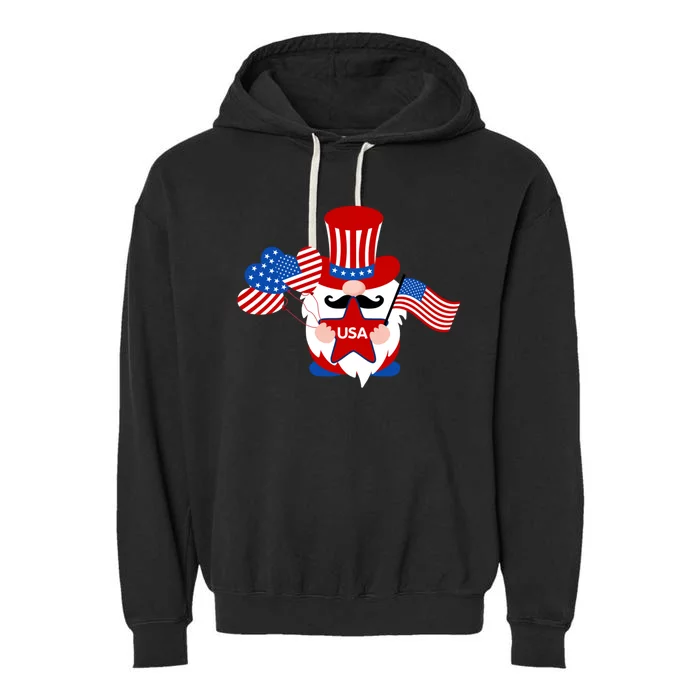 Patriotic Gnome American Flag Usa 4th Of July Cute Gnome Gift Garment-Dyed Fleece Hoodie