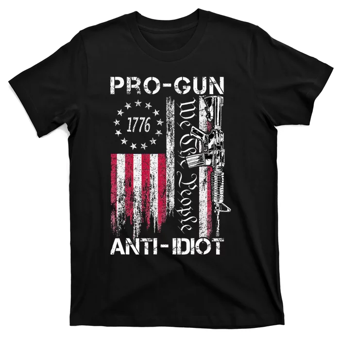 Pro Gun Anti Idiot Vintage Usa Flag 2nd Amendment T-Shirt