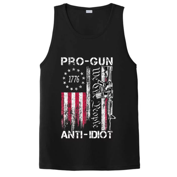 Pro Gun Anti Idiot Vintage Usa Flag 2nd Amendment Performance Tank