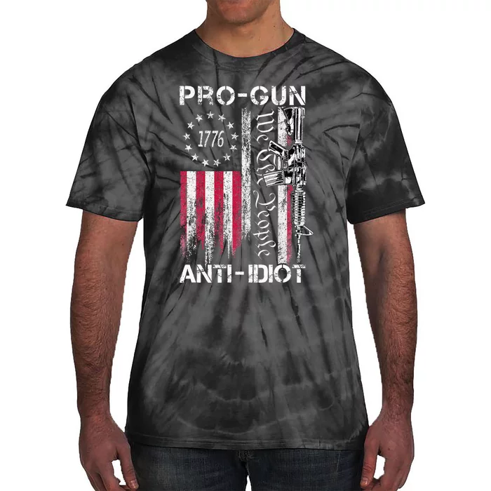 Pro Gun Anti Idiot Vintage Usa Flag 2nd Amendment Tie-Dye T-Shirt