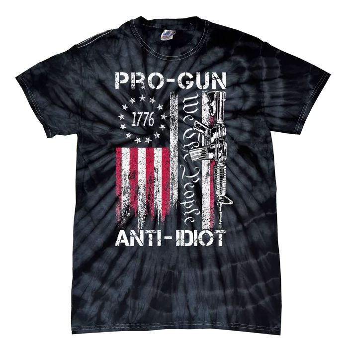 Pro Gun Anti Idiot Vintage Usa Flag 2nd Amendment Tie-Dye T-Shirt