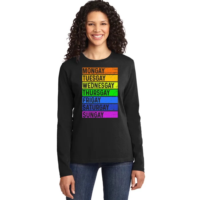 Pride Gay Agenda Love Lgbt Mongay Tuesgay Funny Pride Month Ladies Long Sleeve Shirt