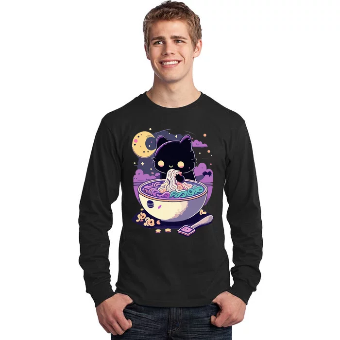 Pastel Goth Aesthetic Kawaii Creepy Cat Eating Ra Noodles Tall Long Sleeve T-Shirt