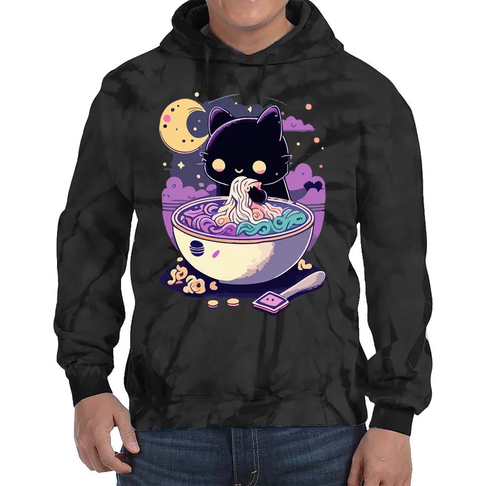 Pastel Goth Aesthetic Kawaii Creepy Cat Eating Ra Noodles Tie Dye Hoodie