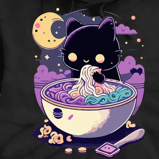 Pastel Goth Aesthetic Kawaii Creepy Cat Eating Ra Noodles Tie Dye Hoodie