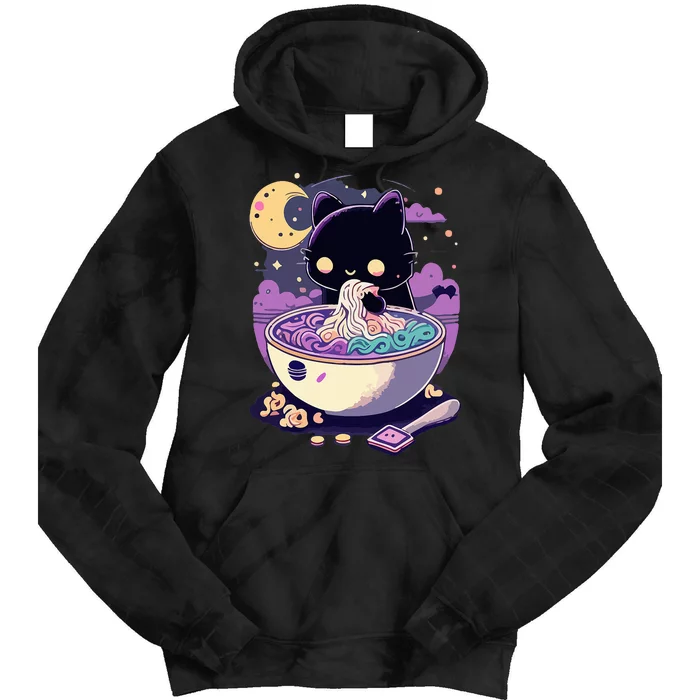 Pastel Goth Aesthetic Kawaii Creepy Cat Eating Ra Noodles Tie Dye Hoodie