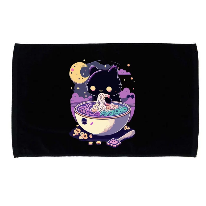 Pastel Goth Aesthetic Kawaii Creepy Cat Eating Ra Noodles Microfiber Hand Towel