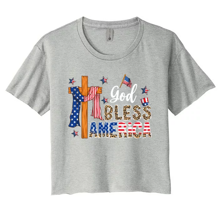 Patriotic God Bless America Usa Flag Colors For Christians Gift Women's Crop Top Tee