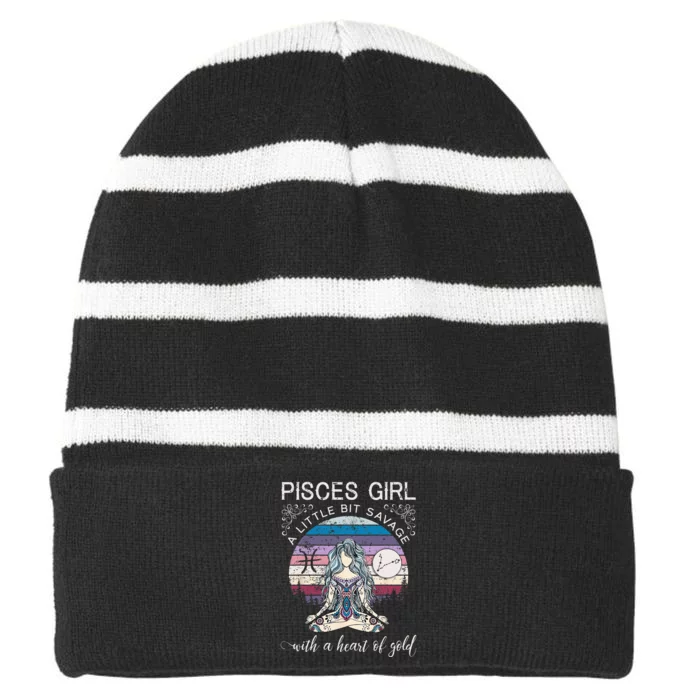 Pisces Girl Birthday For Women March Gift Striped Beanie with Solid Band