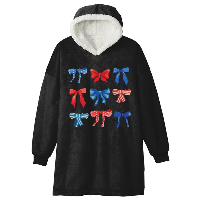 Patriotic Girl Boho Coquette Bows Hooded Wearable Blanket