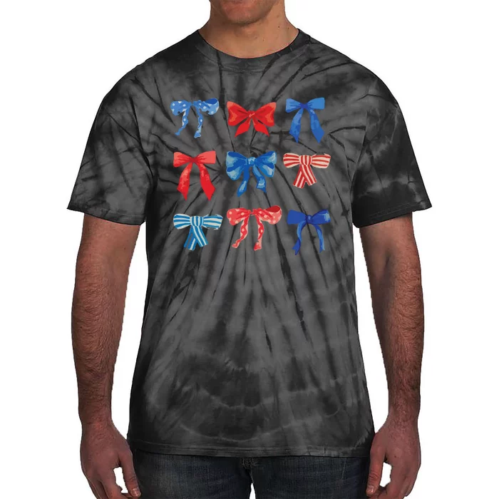 Patriotic Girl Boho Coquette Bows Tie-Dye T-Shirt