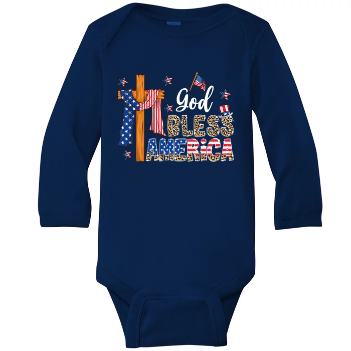 Patriotic God Bless America Usa Flag Colors For Christians Gift Baby Long Sleeve Bodysuit