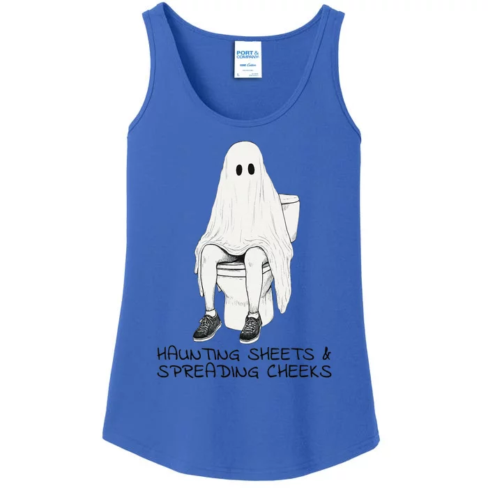 Pooping Ghost Bathroom Graphic Funny Embarrassing Halloween Ladies Essential Tank