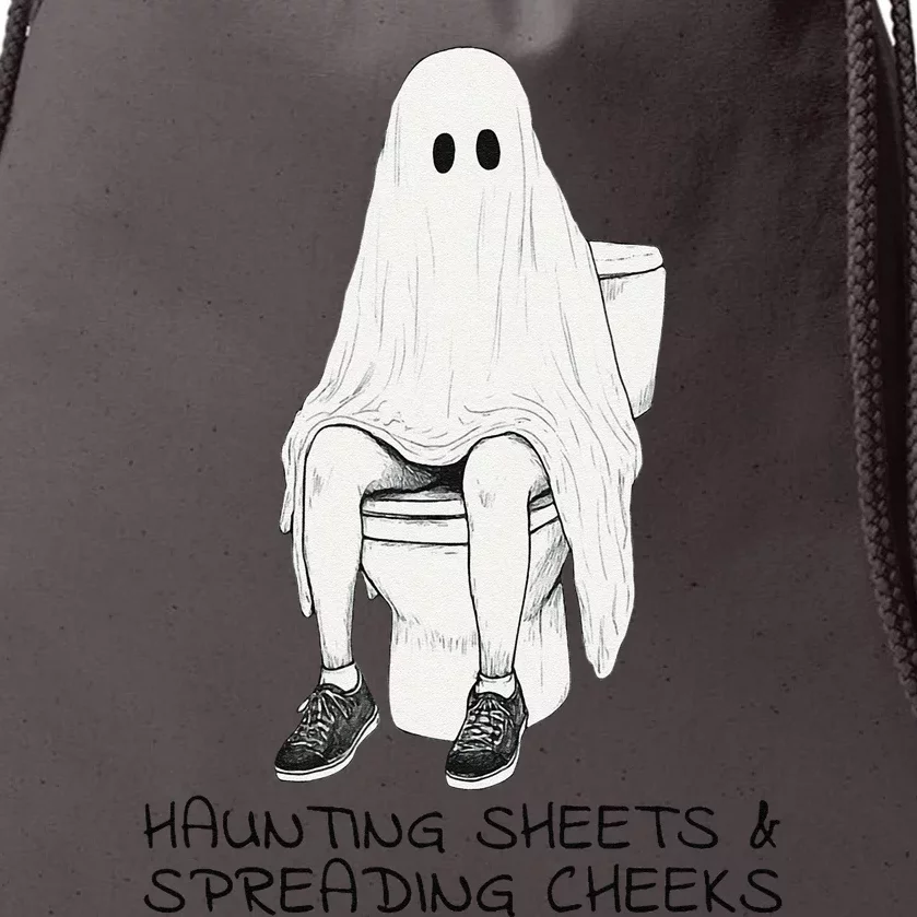 Pooping Ghost Bathroom Graphic Funny Embarrassing Halloween Drawstring Bag