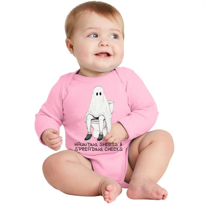 Pooping Ghost Bathroom Graphic Funny Embarrassing Halloween Baby Long Sleeve Bodysuit