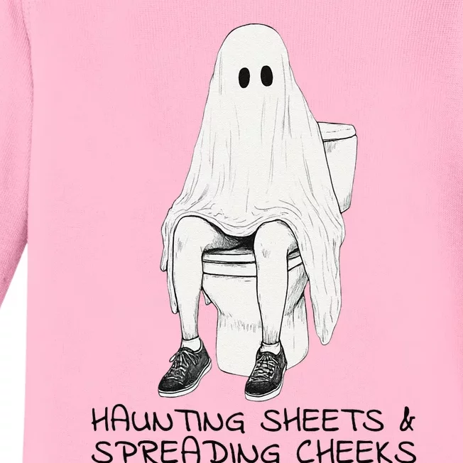 Pooping Ghost Bathroom Graphic Funny Embarrassing Halloween Baby Long Sleeve Bodysuit