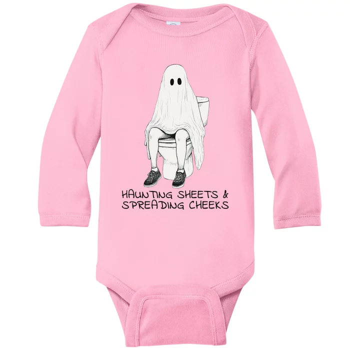 Pooping Ghost Bathroom Graphic Funny Embarrassing Halloween Baby Long Sleeve Bodysuit