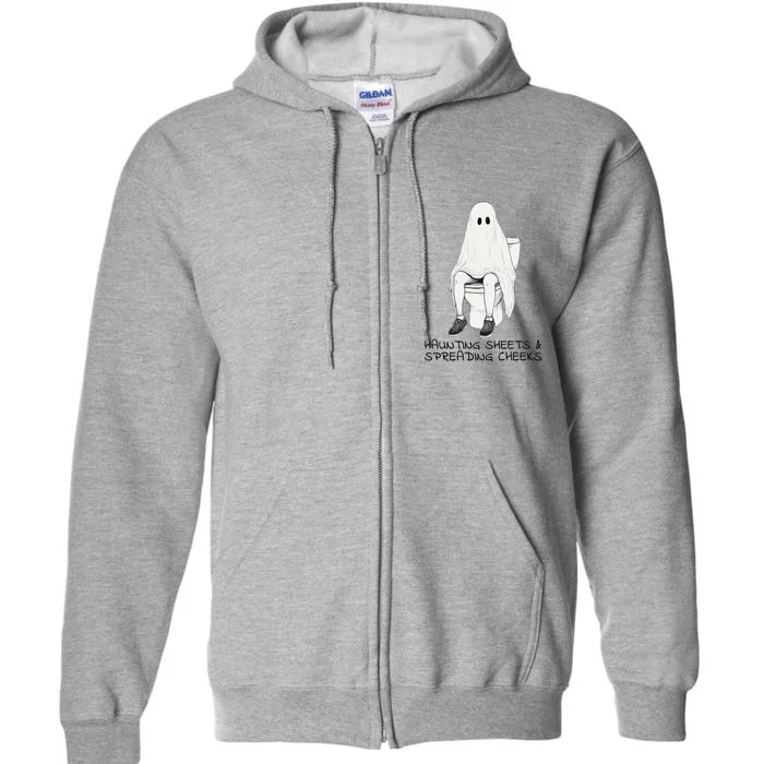 Pooping Ghost Bathroom Graphic Funny Embarrassing Halloween Full Zip Hoodie