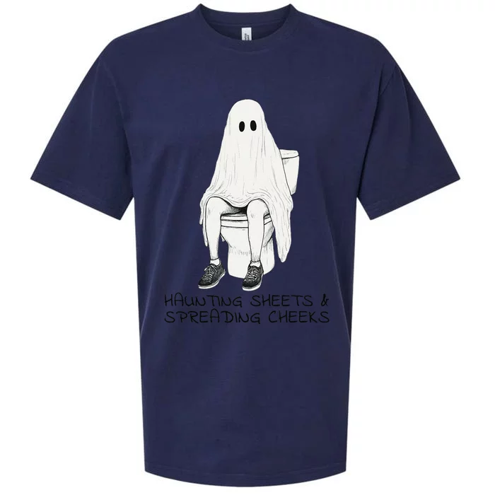 Pooping Ghost Bathroom Graphic Funny Embarrassing Halloween Sueded Cloud Jersey T-Shirt