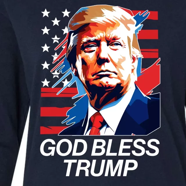 Patriotic God Bless Trump Womens Cotton Relaxed Long Sleeve T-Shirt