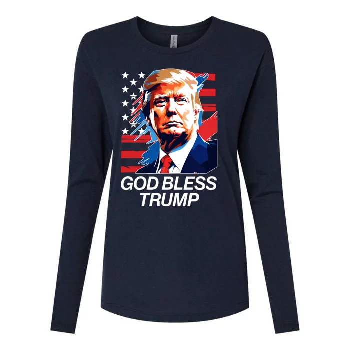 Patriotic God Bless Trump Womens Cotton Relaxed Long Sleeve T-Shirt