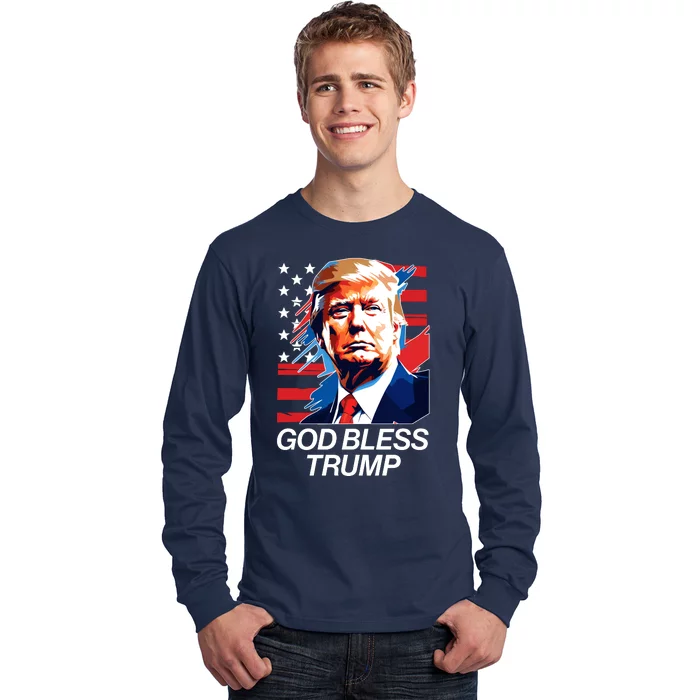 Patriotic God Bless Trump Long Sleeve Shirt