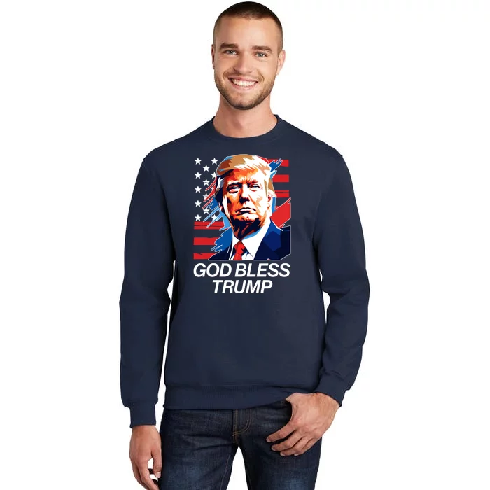 Patriotic God Bless Trump Tall Sweatshirt