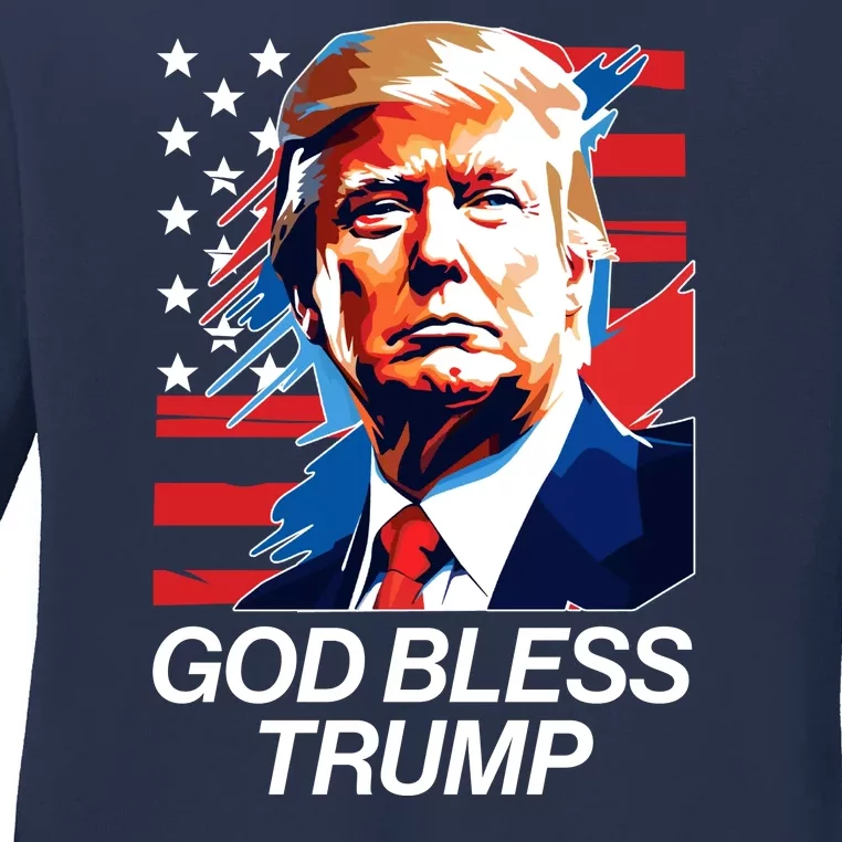 Patriotic God Bless Trump Ladies Long Sleeve Shirt