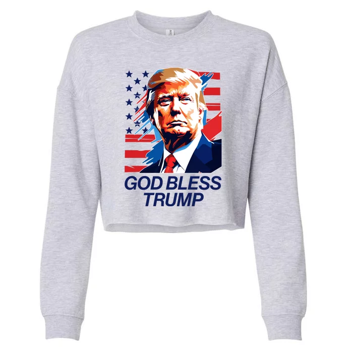 Patriotic God Bless Trump Cropped Pullover Crew