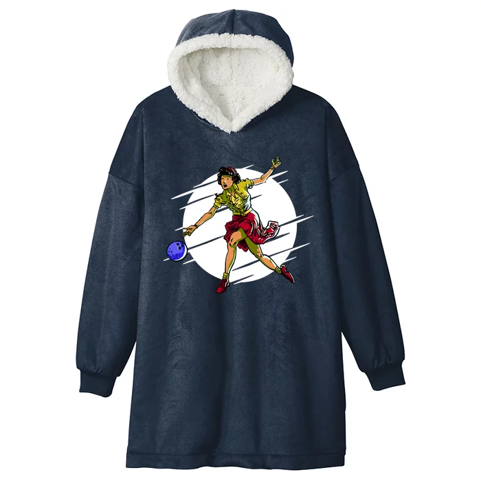 Pinup Girl Bowling Hooded Wearable Blanket