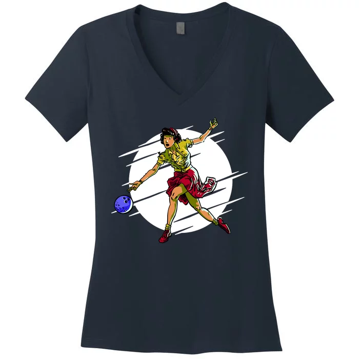 Pinup Girl Bowling Women's V-Neck T-Shirt