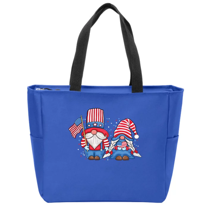 Patriotic Gnome Couple Usa American Flag 4th Of July Gnomes Gift Zip Tote Bag