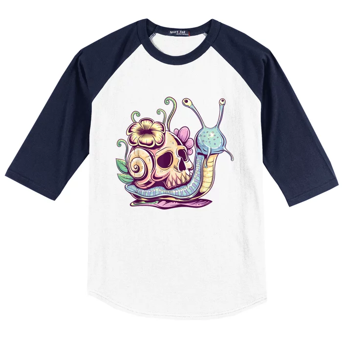 Pastel Goth Cute Creepy Snail Skull Kawaii Menhera Emo Egirl Baseball Sleeve Shirt