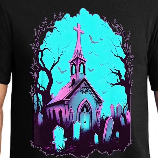 Pastel Goth Church Cross Spooky Graveyard Cute Halloween Alt Pajama Set